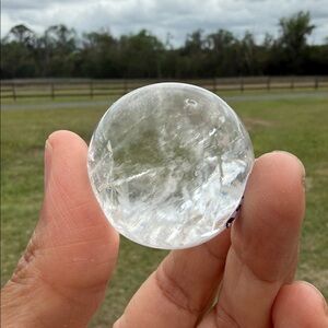 Clear Crystal Quartz Sphere with wood stand Decorative Accent - White